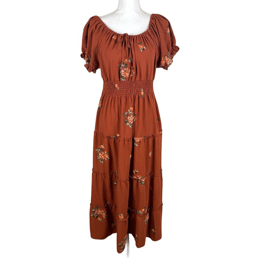 Anthropologie Kindred Embroidered Maxi Dress XLP Floral Romantic Boho Peasant